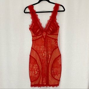bebe red lace dress